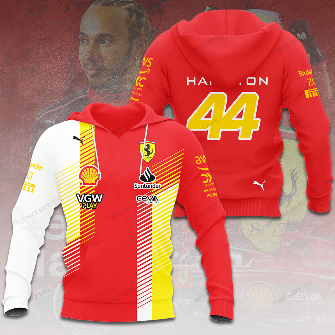 lewis hamilton 44 ferrari hoodie red white yellow f1 racing pullover with team logos c3a6r