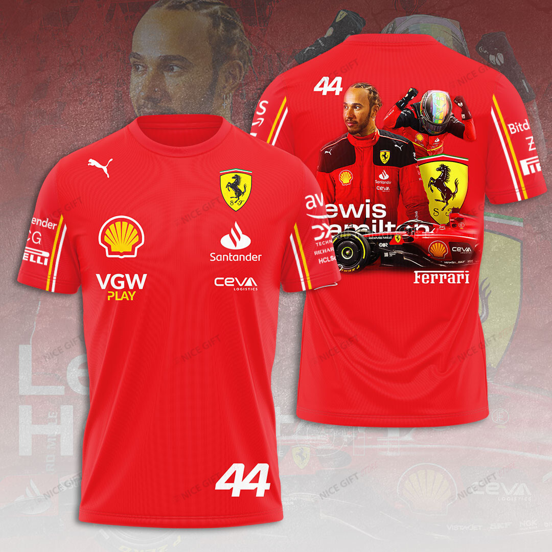 lewis hamilton 44 ferrari t shirt f1 racing tee with full graphic back and team logos ct00u