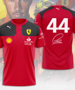 Lewis Hamilton 44 Ferrari T-Shirt – F1 Racing Tee with Signature and Team Sponsors