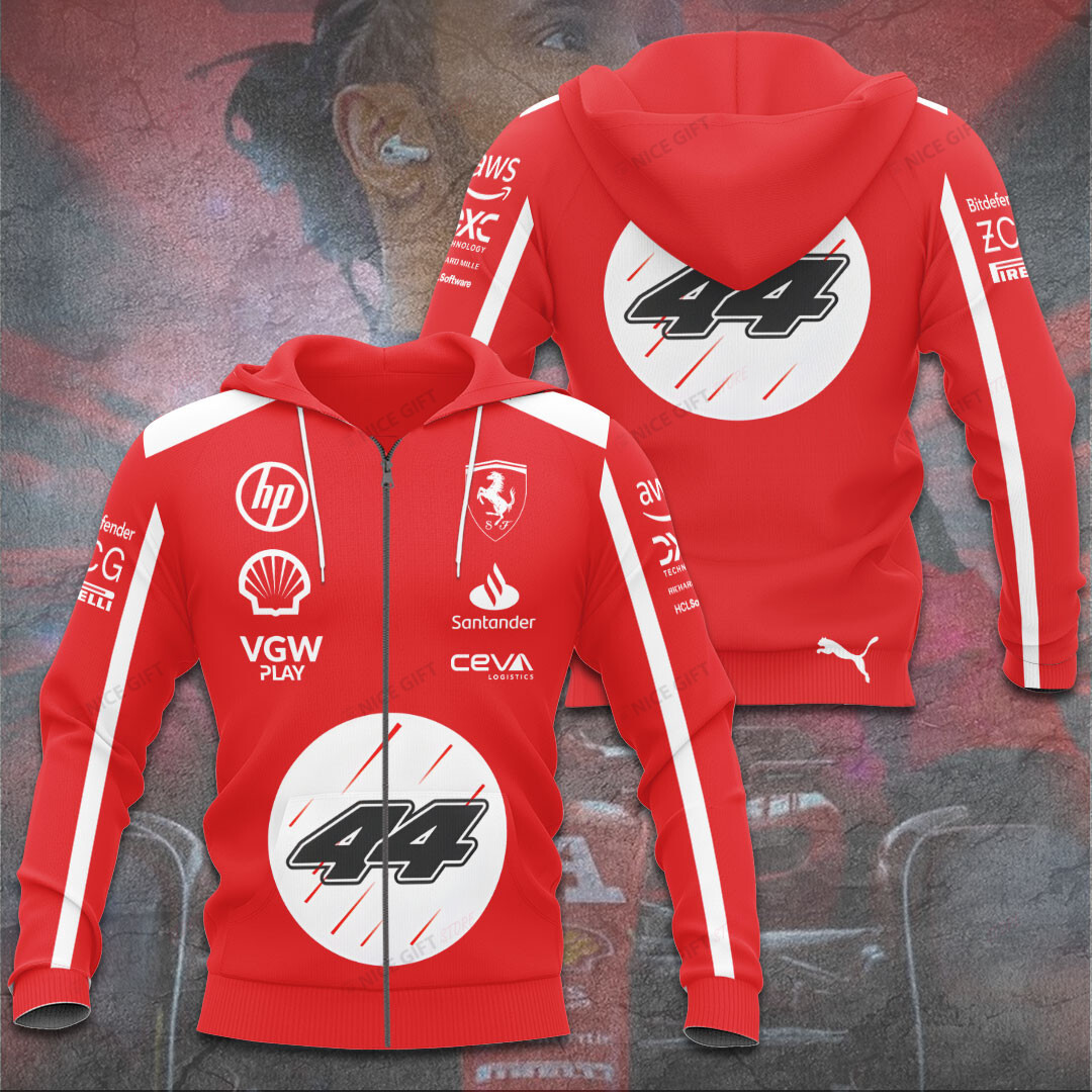 lewis hamilton 44 ferrari zip hoodie red white f1 racing jacket with sponsor logos