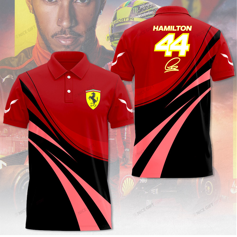 lewis hamilton ferrari polo shirt red black f1 shirt with pink streak design 1swd8