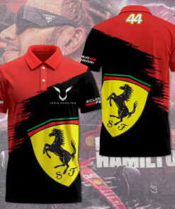 Lewis Hamilton Ferrari Polo Shirt – Red & Black Scuderia F1 Brush Style
