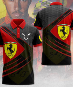 Lewis Hamilton Ferrari Polo Shirt – Red & Black Scuderia F1 Fan Gear