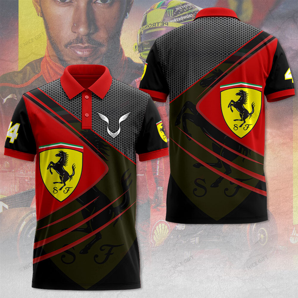 lewis hamilton ferrari polo shirt red black scuderia f1 fan gear mrss3