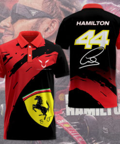 Lewis Hamilton Ferrari Polo Shirt – Red & Black Splash Design F1 Teamwear
