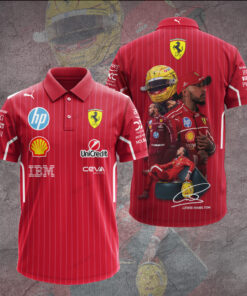 Lewis Hamilton Ferrari Polo Shirt – Red Scuderia F1 Shirt with Driver Collage