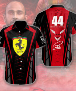 Lewis Hamilton Ferrari Shirt – Black & Red Scuderia F1 Racing Button-Up