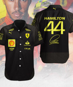 Lewis Hamilton Ferrari Shirt – Black & Yellow F1 Button-Up Team Edition
