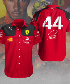 Lewis Hamilton Ferrari Shirt – Red Button-Up Scuderia F1 Pit Crew Style