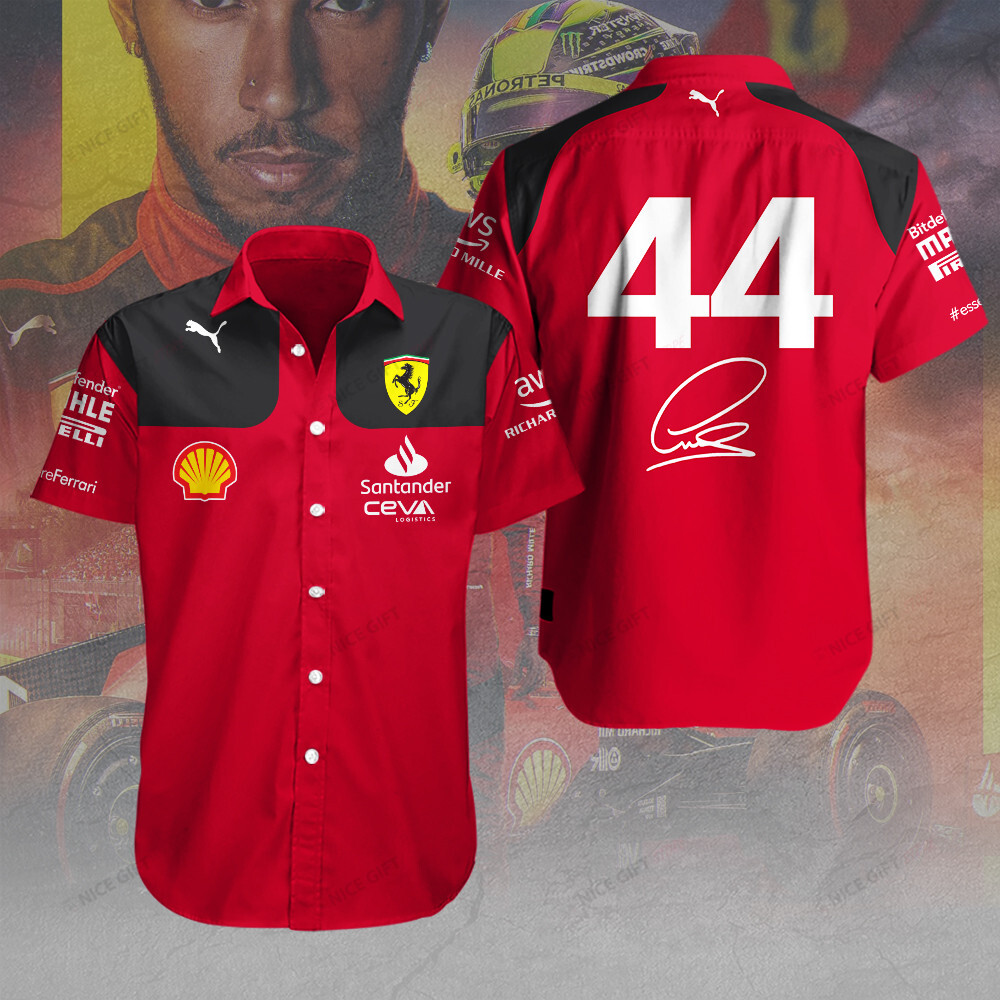 lewis hamilton ferrari shirt red button up scuderia f1 pit crew style 00nyz