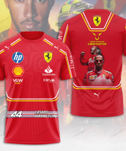 Lewis Hamilton Ferrari T-Shirt – “A New Chapter” Red F1 Racing Tee with Number 44 and Graphic Back