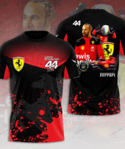Lewis Hamilton Ferrari T-Shirt – Black & Red F1 Fan Shirt with Full Back Print