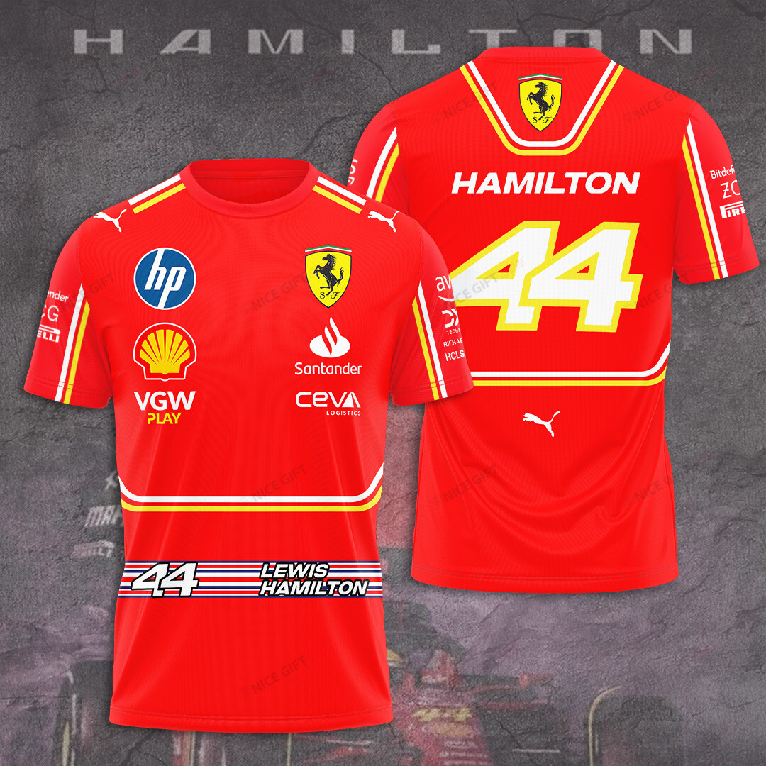 lewis hamilton ferrari t shirt f1 racing shirt with number 44 and team sponsors