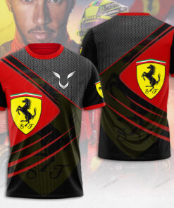 Lewis Hamilton Ferrari T-Shirt – Red & Black Scuderia F1 Tee with Honeycomb Design
