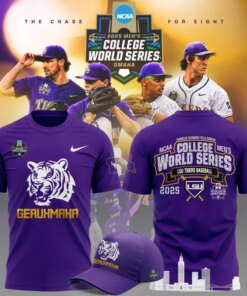 LSU Tigers 2025 College World Series Shirt & Hat – Geauxmaha Baseball Set