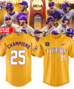 LSU Tigers 2025 National Champions Gold Baseball Jersey – Custom Name & Number