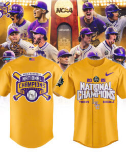 LSU Tigers 2025 National Champions Gold Baseball Jersey – NCAA College World Series Shirt