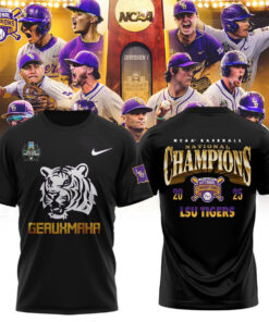 LSU Tigers 2025 National Champions Shirt – Black Geauxmaha Baseball Tee