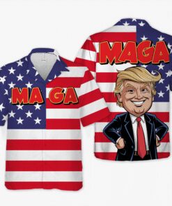 MAGA Trump Cartoon Shirt – Funny American Flag Hawaiian Shirt