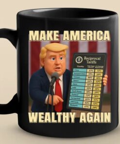 make america wealthy again mug funny trump coffee cup with tariff chart and speech 3 kqrgz