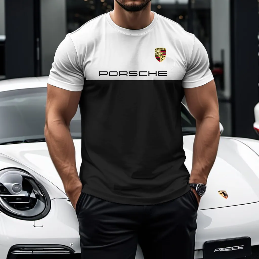 mens black white porsche logo t shirt stylish sport car shirt zbg3e