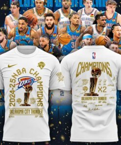 OKC Thunder 2024–25 NBA Champions Shirt – White Gold Trophy Edition
