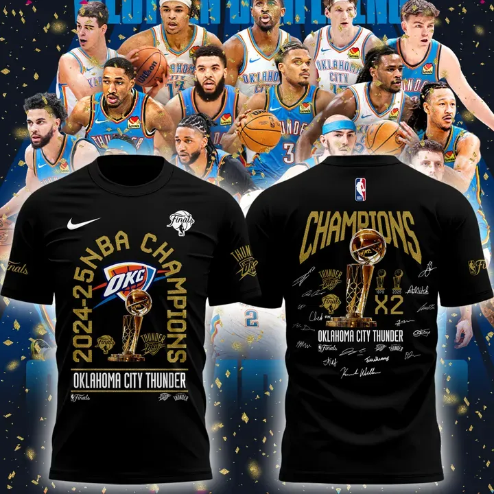 oklahoma city thunder 202425 nba champions shirt 2x finals gold tee