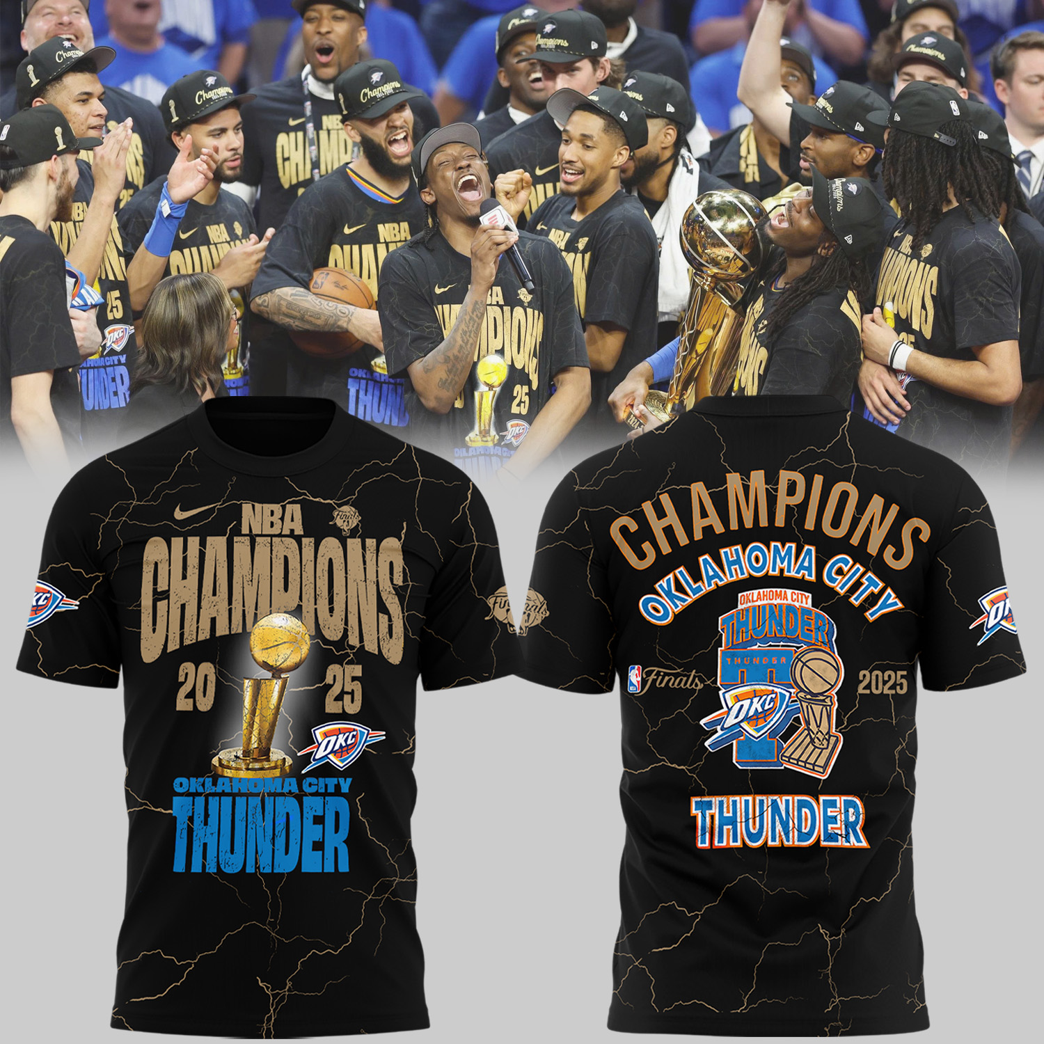 oklahoma city thunder nba champions 2025 shirt bold black edition jb36w