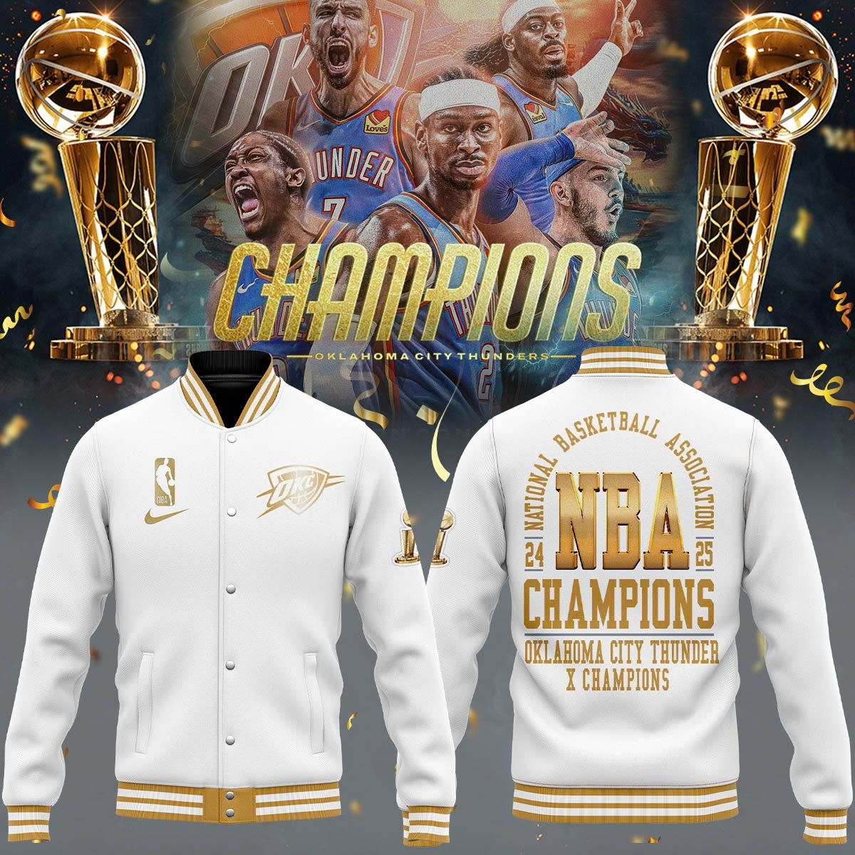 oklahoma city thunder nba champions bomber jacket 2024 25 gold edition