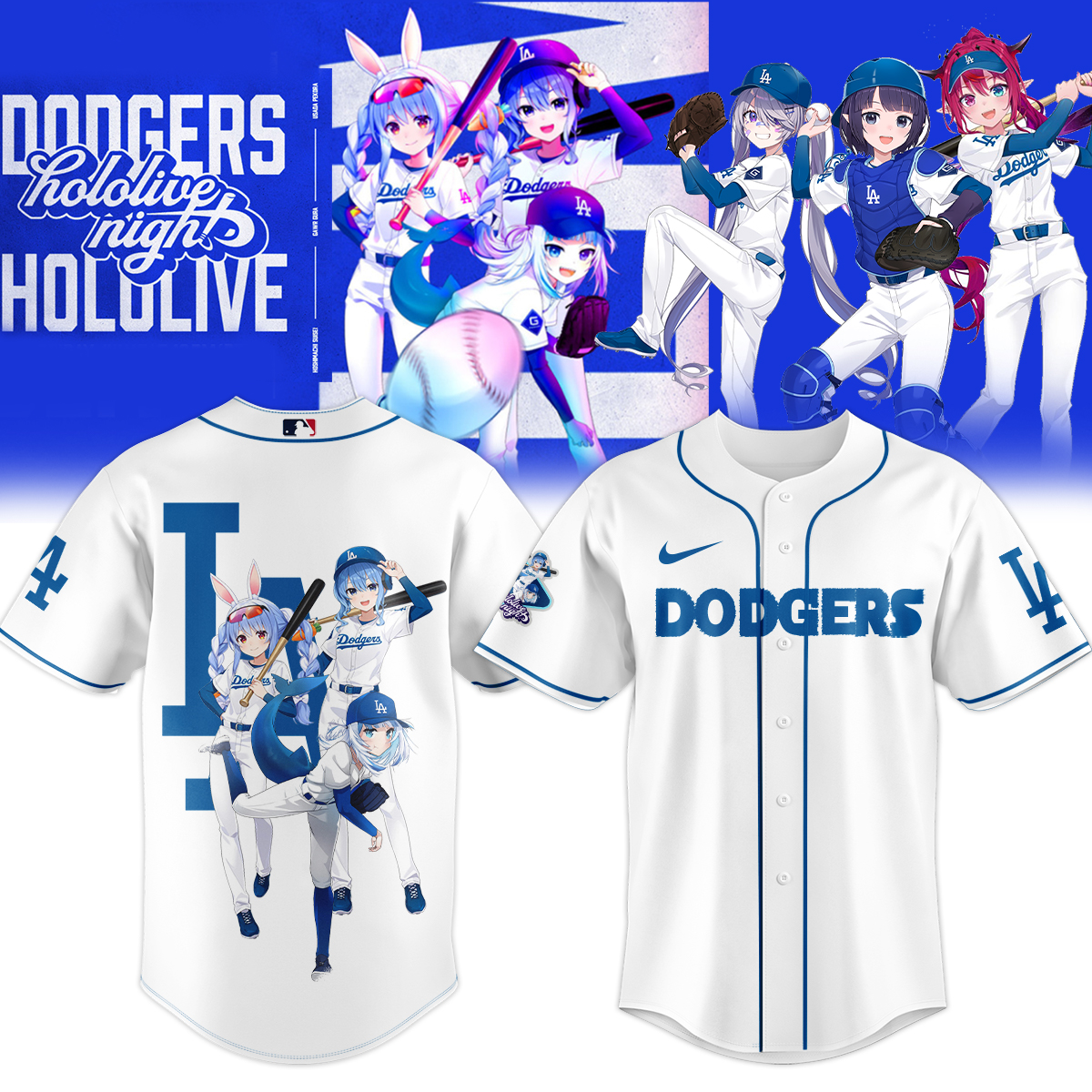 pekora suisei gura dodgers jersey hololive vtuber baseball shirt for anime la fans ckn4j