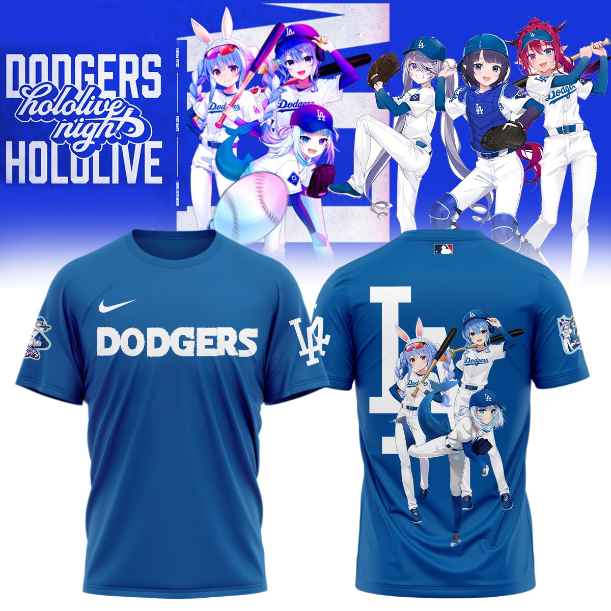 pekora suisei gura dodgers shirt hololive vtuber trio tee for anime la dodgers fans