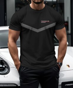 Porsche Motorsport Black Tee – V-Stripe Racing-Inspired Shirt for Men