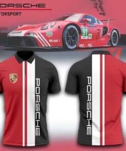 Porsche Motorsport Polo Shirt – Men's Red Black Zip-Up Racing Tee