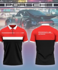 Porsche Motorsport Polo Shirt – Men's Red Zip-Up Racing Tee