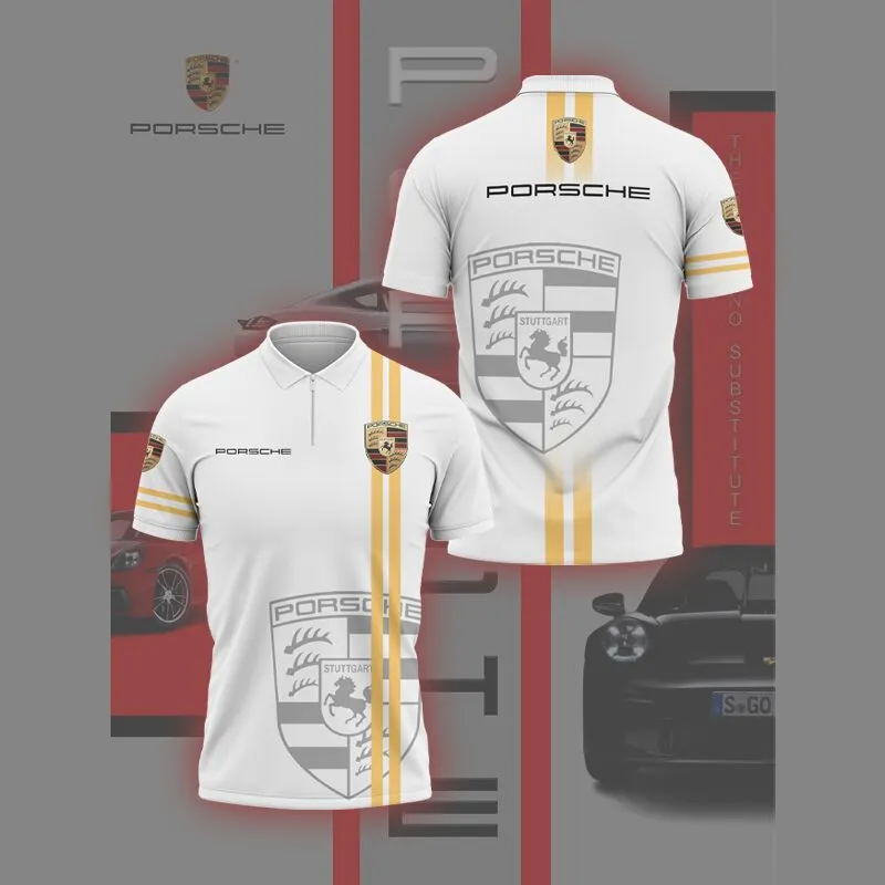 porsche polo shirt mens zip up luxury sports tee