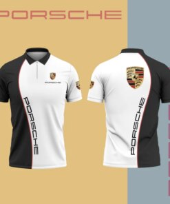 Porsche Racing Polo Shirt – Men's Black White Zip-Up Motorsport Tee