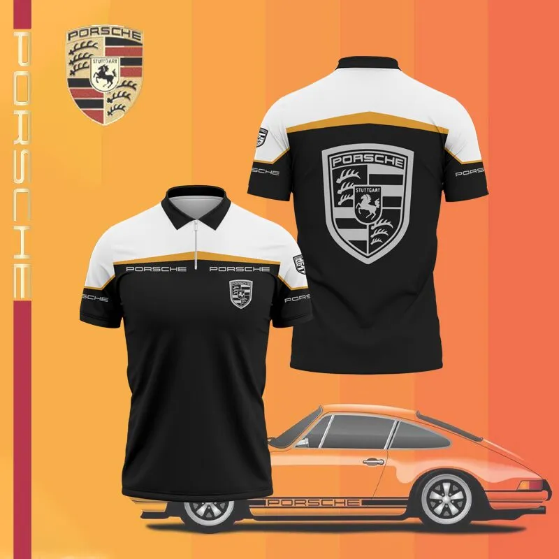 porsche racing polo shirt mens zip up sports tee