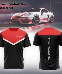 Red and Black Porsche Motorsport T-Shirt – Men's Racing Team Shirt