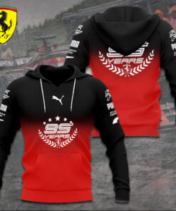 Scuderia Ferrari 95 Years Hoodie – Red & Black F1 Racing Pullover with Puma and Anniversary Logo