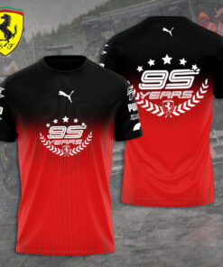 Scuderia Ferrari 95 Years T-Shirt – Red & Black F1 Anniversary Racing Tee with Puma Logos