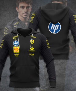 Scuderia Ferrari Black Hoodie – F1 Racing Pullover with Yellow Sponsor Logos & HP Back Print
