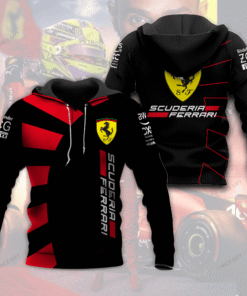 Scuderia Ferrari Hoodie – 3D Black and Red F1 Racing Pullover with Team Logo Design