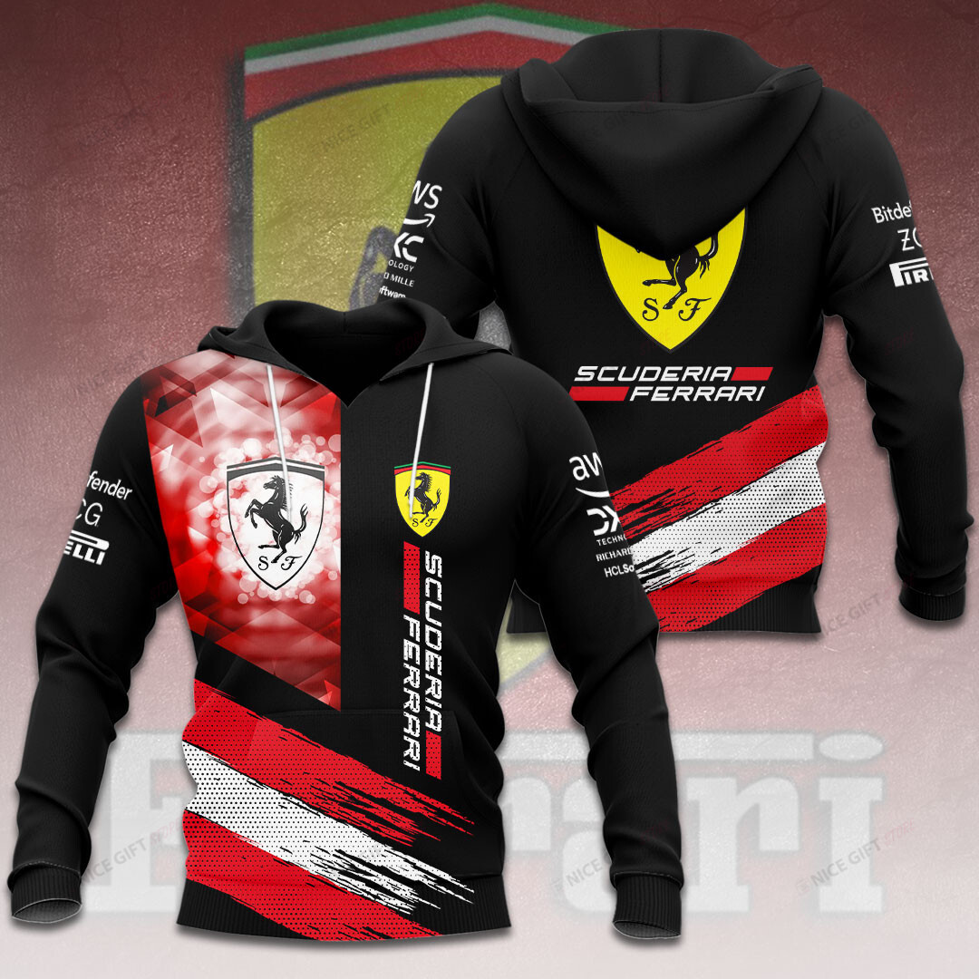 scuderia ferrari hoodie 3d f1 racing sweatshirt with red black graphic design 65bw4