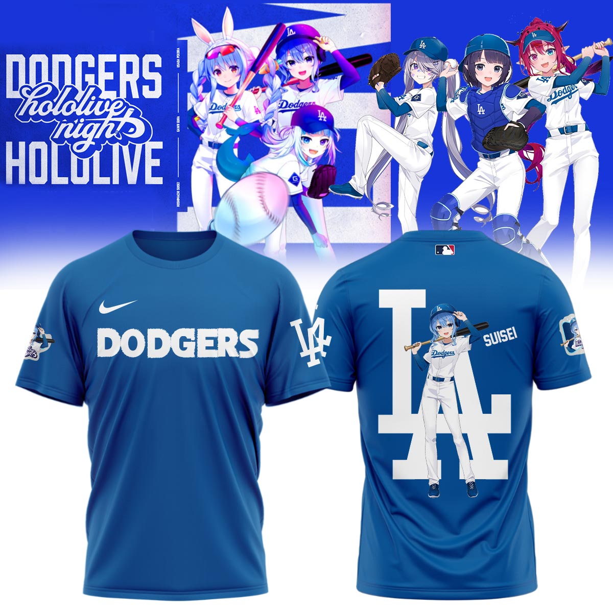 suisei dodgers blue shirt hololive vtuber baseball tee for anime la fans ysqy1