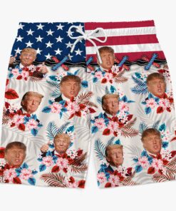 tropical trump american flag swim shorts funny patriotic floral beach trunks for me 5 6j31p