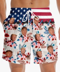 tropical trump american flag swim shorts funny patriotic floral beach trunks for men 1 4je8a