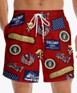 Trump 2025 Freedom Shorts – Patriotic 45•47 We The People Beach Trunks for Men