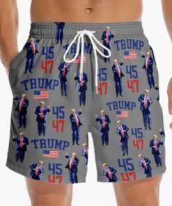 Trump 45-47 Gray Swim Shorts – Patriotic Trump Dancing Beach Trunks for Men