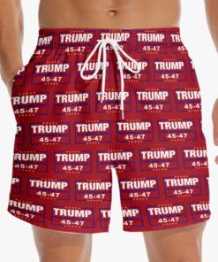 Trump 45-47 Red Swim Shorts – Take America Back Patriotic Beach Trunks for Men