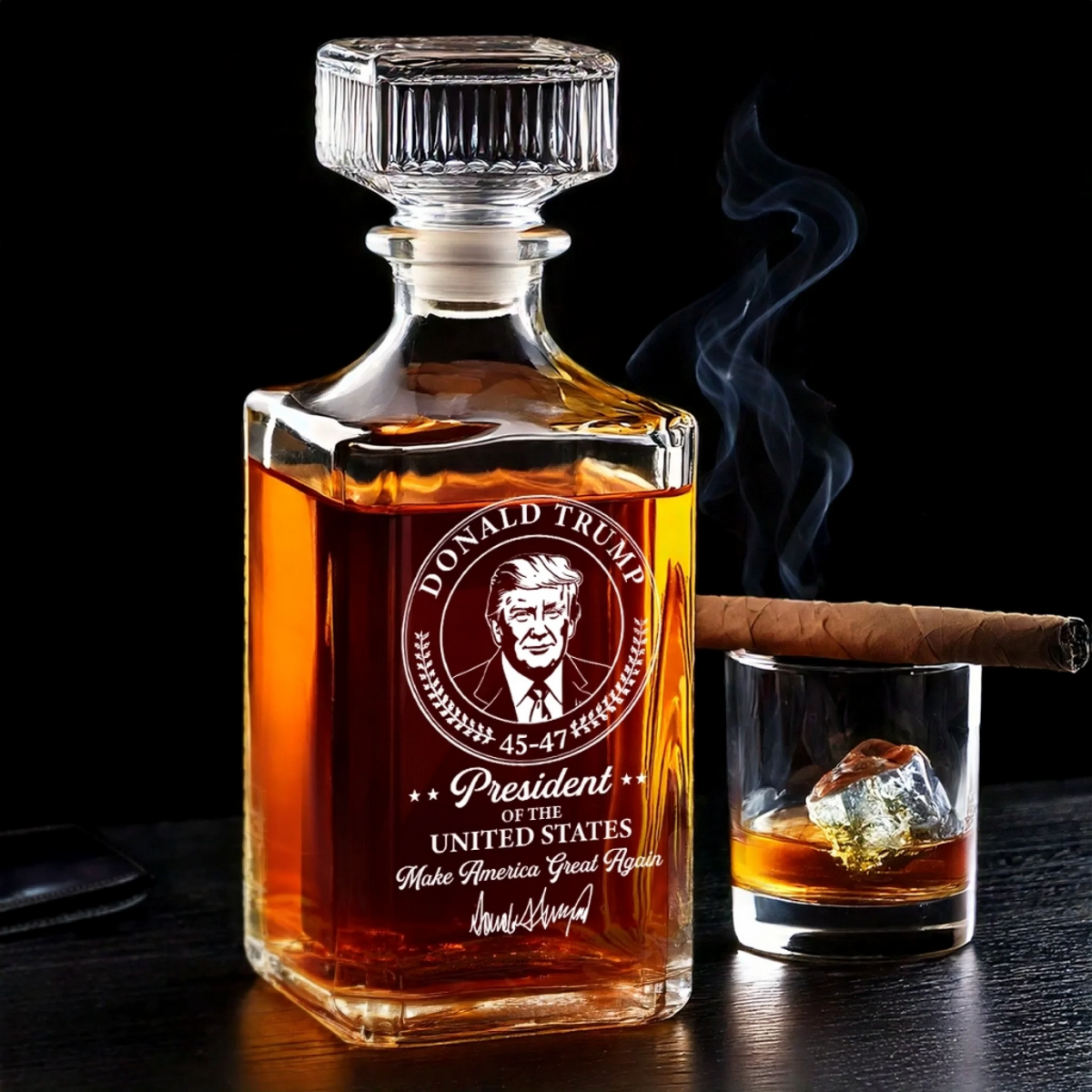 trump 45 47 whiskey decanter maga presidential gift 1 15kwv